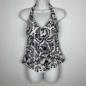 Lands End Tankini, Black & White, Halter Back Tie, Swim Top